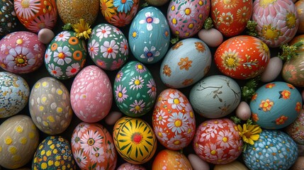 Fototapeta na wymiar View of colorful easter eggs. Easter celebration.