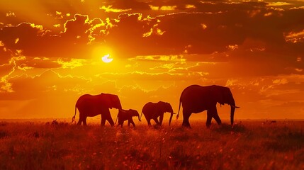 Fototapeta na wymiar Gentle Giants: A Serene Portrait of a Family of Elephants, Moving Gracefully Through Their Natural Habitat, Exuding Wisdom and Strength in a Harmonious Display of Bonded Unity and Enduring Majesty.