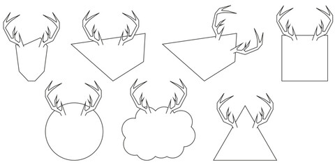 Set of funky Doodle artistic frames. Empty Geometric speech bubbles isolated white background. Blank paper text field with deer antlers. Flat Christmas Speech bubbles design. XMAS Vector illustration