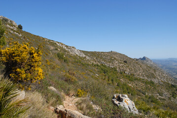 Beautiful mountain lnadcsape looking to the Mediterranean coast, near Benimaurell, Vall de Laguar, Alicate Province, Spain