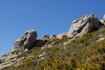 Fototapeta na wymiar Dramtic rocky ridge on the Cavall Verd, near Benimaurell, Vall de Laguar, Alicate Province, Spain