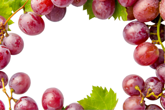 Grape frame. Red juicy grapes on transparent background
