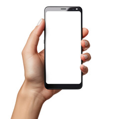 hand holding smart phone on transparency background PNG
