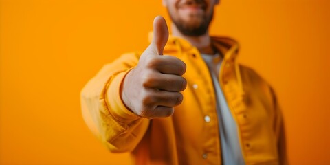 Closeup of a man giving a thumbs-up. Concept Close-up Portrait, Thumbs Up Gesture