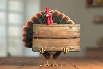 happy thanksgiving turkey holding wood board 
