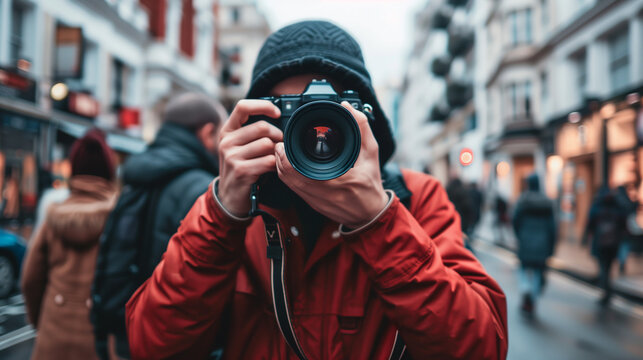 City Busy Street Photographer Camera Man Concept