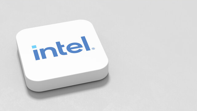 Intel App Icon on Gray Background with Copy Space