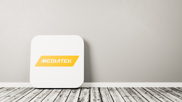 MediaTek App Icon on Wooden Floor Against Wall