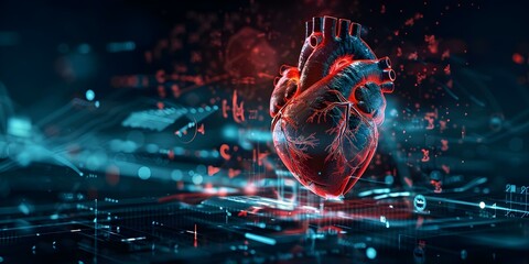 Analyzing heart hologram test results for advanced detection of heart disease and myocardial infarction. Concept Heart disease, Myocardial infarction, Hologram test analysis, Cardiology