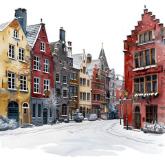 Winter landscape.Christmas background with fairy tale houses. Snowy town at holiday eve.Vector illustration.