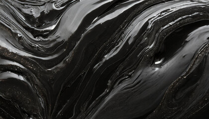 Fluid and dense black paint. Full screen dark glossy acrylic color. - obrazy, fototapety, plakaty
