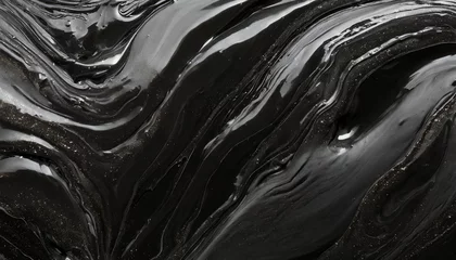 Fotobehang Fluid and dense black paint. Full screen dark glossy acrylic color. © Pamela Ranya