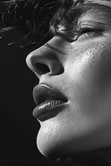 ultra realist photography of a womanâ€™s face and figure in black and white, --ar 2:3 --style raw Job 