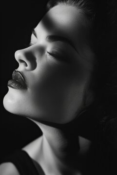 ultra realist photography of a womanâ€™s face and figure in black and white, --ar 2:3 --style raw Job 