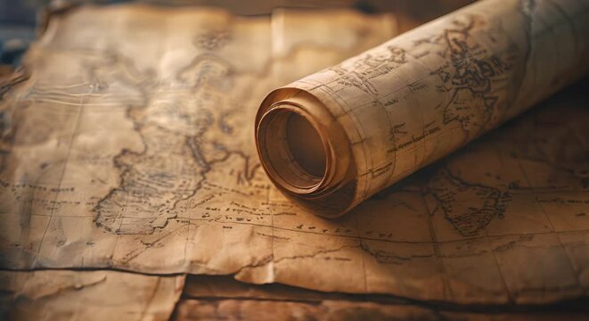 A scroll unraveling to reveal a roadmap from history to future innovations