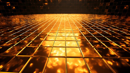 Digital golden tile stage abstract graphic poster web page PPT background