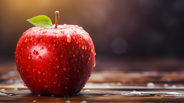Red apple High definition photography creative background wallpaper, Crisp Apple Under Studio Spotlight with Natural Backdrop
