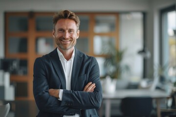 Fototapeta premium Smiling businessman standing in the office