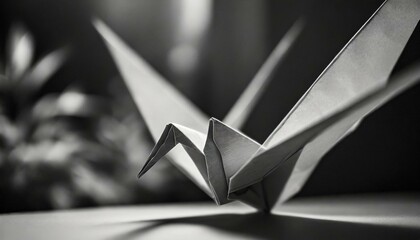 origami crane isolated on black background 