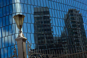 Reflections in modern building. Modern architecture. Wellington New Zealand