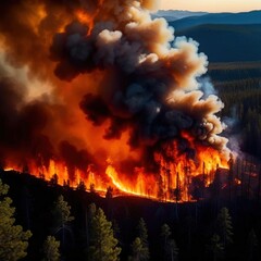 Aerial view of burning forest fire, ecological disaster - 769546702