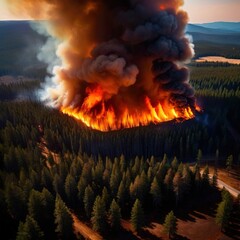 Aerial view of burning forest fire, ecological disaster - 769546709