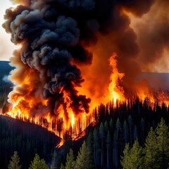 Aerial view of burning forest fire, ecological disaster - 769546714