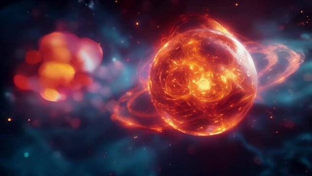 A closeup shot of two atoms colliding their structures warping and distorting as they interfere with one another hinting at the potential for interference to fundamentally