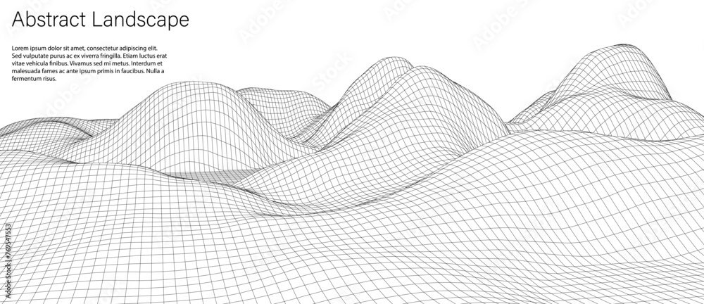Poster vector landscape of mountains. technology futuristic illustration. vector background of wireframe 3d