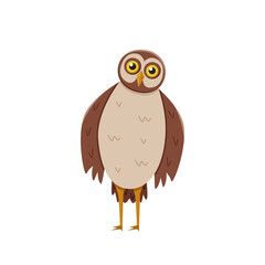 Cute funny owl with tilted leaned head. Vector illustration of cartoon forest night bird. - 769547779