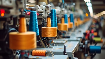 Sewing equipment, loom equipment at a garment factory, industrial concept background