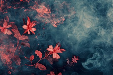 Fototapeta na wymiar red black fire flora smoke dark summer mode 