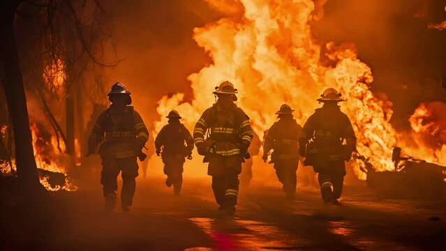 Firefighters team battle a wildfire because climate change and global warming is a driver of global wildfire trends
