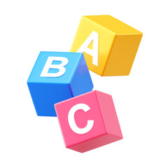 PNG of ABC alphabet cube toy isolated on white transparent 3d background with letter education child play colorful game block or preschool teaching english word.