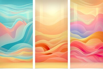 Obraz premium Set of colorful summer backgrounds with plastic stage and abstract wave landscape.