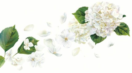 A luxurious vector illustration of white hydrangea flowers and apple blossoms