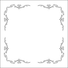Elegant black and white ornamental frame, decorative border, corners for greeting cards, banners, business cards, invitations, menus. Isolated vector illustration.	
