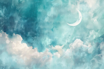 Obraz na płótnie Canvas Crescent Moon in Sky Painting
