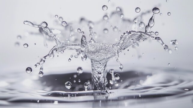 An up-close photo capturing a water splash against a white background