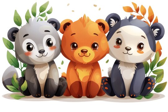 White background with cute animals.