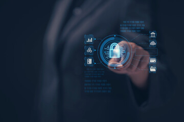 Cyber ​​security protection concept, personal data protection and financial transaction protection. Security lock technology protects personal information on smartphones.