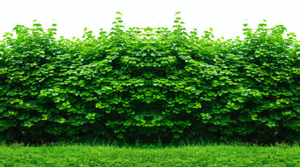 A lush green hedge with a white background. The hedge is full of leaves and he is well-maintained