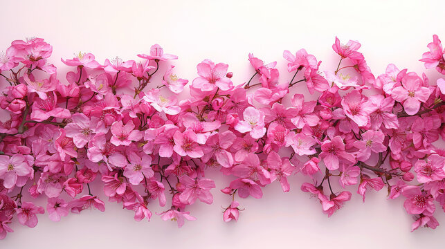 Pink flowers are arranged in a row, creating a sense of harmony and beauty. The pink color of the flowers is vibrant and eye-catching, drawing attention to the image