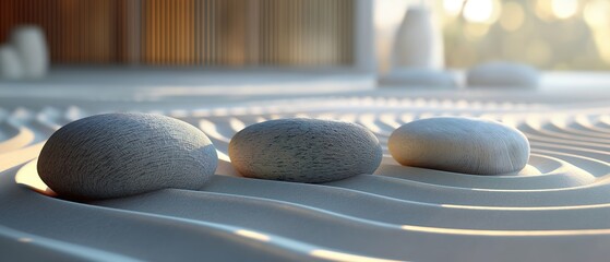 Japanese Rock Garden. Illustration On The Theme Of Meditation And Peace, Tranquility And Man. Generative AI	
