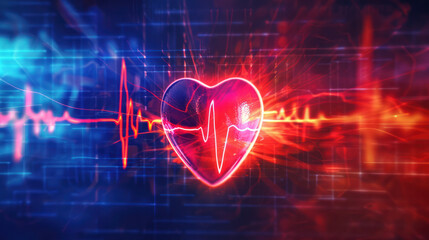 Heart With Heartbeat on Colorful Background