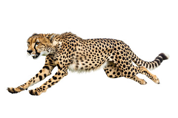 Cheetah Running Across White Background