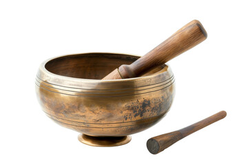 Antique Metal Singing Bowl With Wooden Mallet
