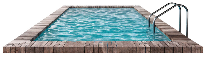 A square swimming pool with blue water isolated on a transparent background - obrazy, fototapety, plakaty