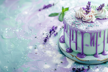 Cake With Purple Icing and Lavender Sprinkles - 769555783