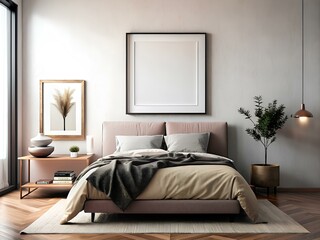 Dreamy Bedroom Design: Soft Tones & Mockup Frame Decor